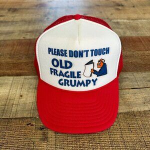 Vintage Foam Trucker Hat Please Don't Touch Old Fragile Grumpy in Red Snapback